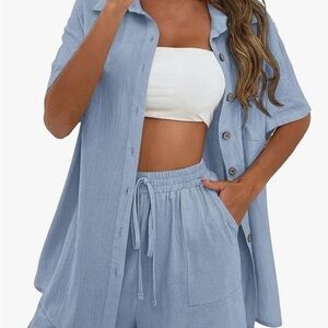 Light Blue Button-Up Shirt and Shorts Set